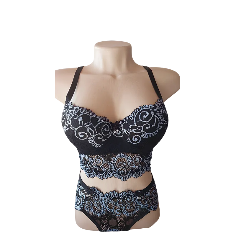 Lingerie M com bojo Preta com azul
