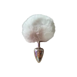 Plug com Pompom Branco   Tamanho M   Sex Shop