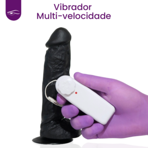 Prótese Preta em Silicone com Vibrador - 16,5x4,5 cm - Sex Shop