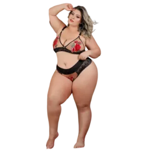 CONJUNTO PLUS SIZE MIRNA EM TULE SENSUAL TALLYTA    Sex Shop