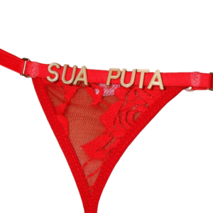 TANGA FRASE SUA PUTA DOURADA PERSONALISADA EM RENDA - Sex Shop