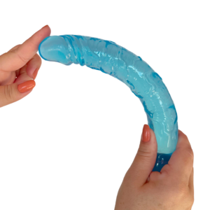 Pênis Duplo em Silicone Azul com Esferas e Glande