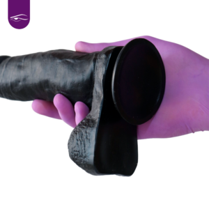 Prótese Preta com Escroto, Ventosa e Vibrador - 18x4 cm - Sex Shop