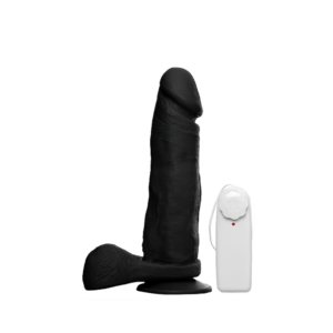 Prótese Preta com Escroto, Ventosa e Vibrador - 18x4 cm - Sex Shop