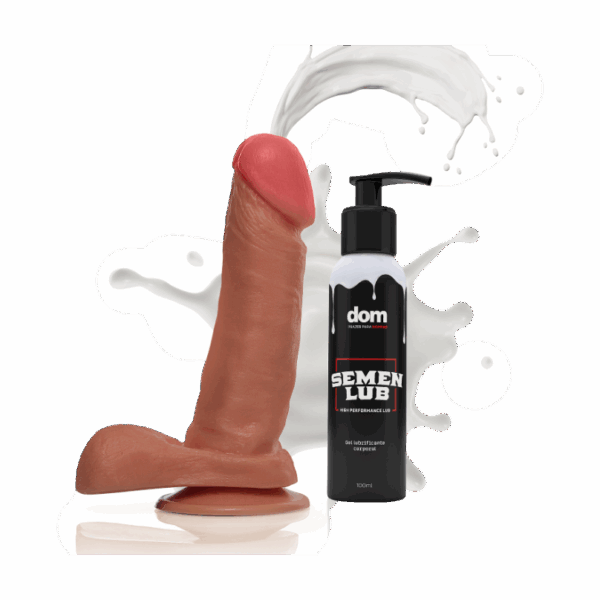 Pênis Que Ejacula 16,5x4cm com Escroto + Semen Lub Morango Lubrificante