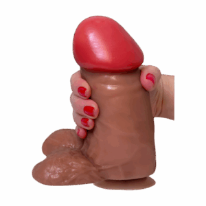Pênis 18x7,6cm Com Ventosa Grosso Violento e com Escroto Marrom