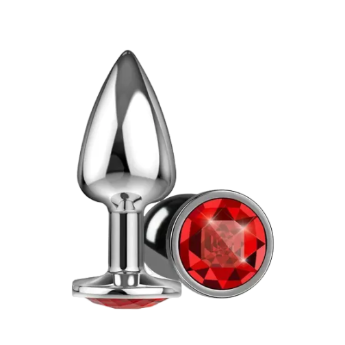 Plug Vermelho de metal com joia - Tamanho P - Sex Shop