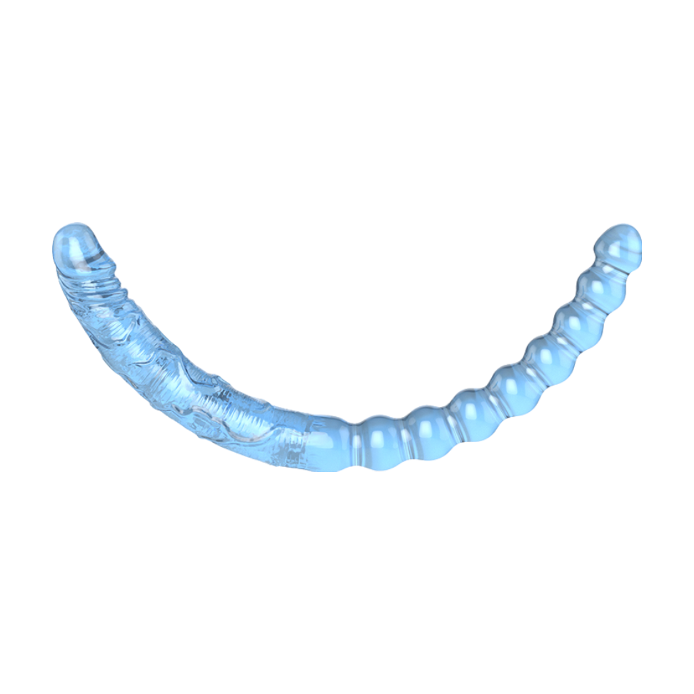 Pênis Duplo em Silicone Azul com Esferas e Glande